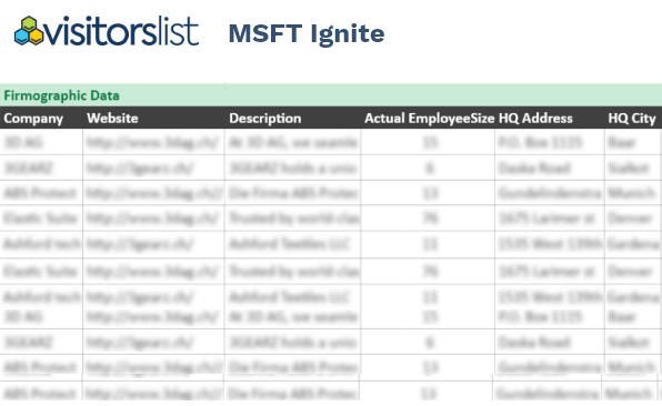 MSFT Ignite Exhibitors List and Attendees List