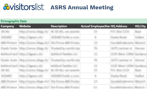 ASRS Annual Meeting Exhibitors List and Attendees List